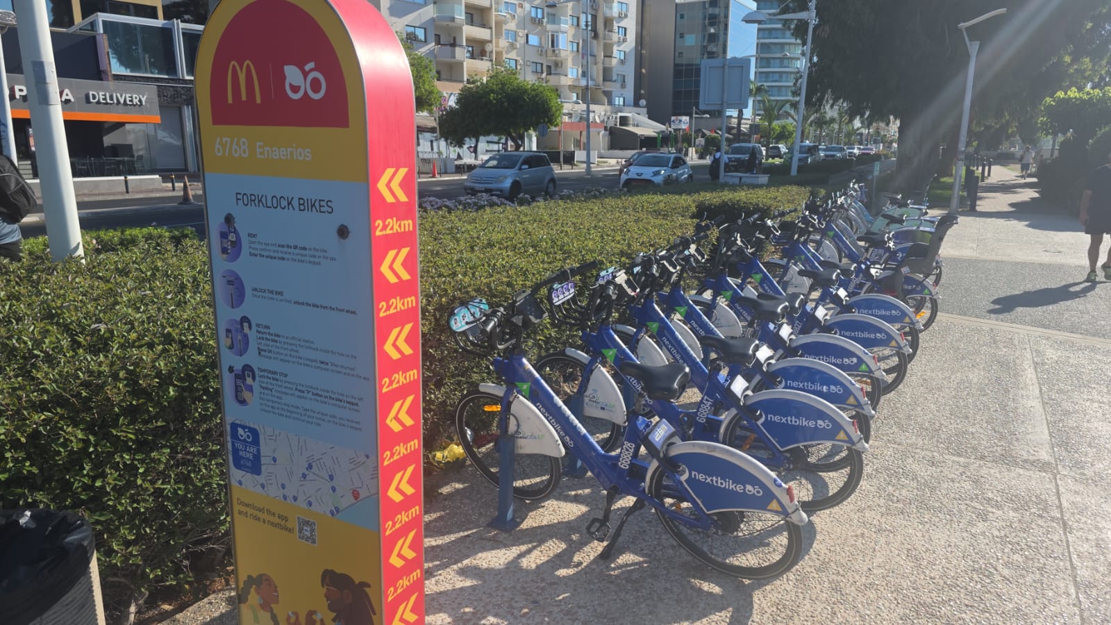 E-bike docking station in urban plaza